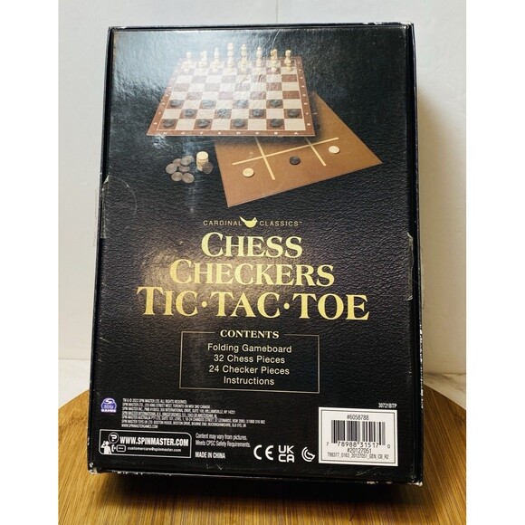 Cardinal Classics Chess Checkers Tic Tac Toe Dual Sided Game Board Set - Picture 2 of 4